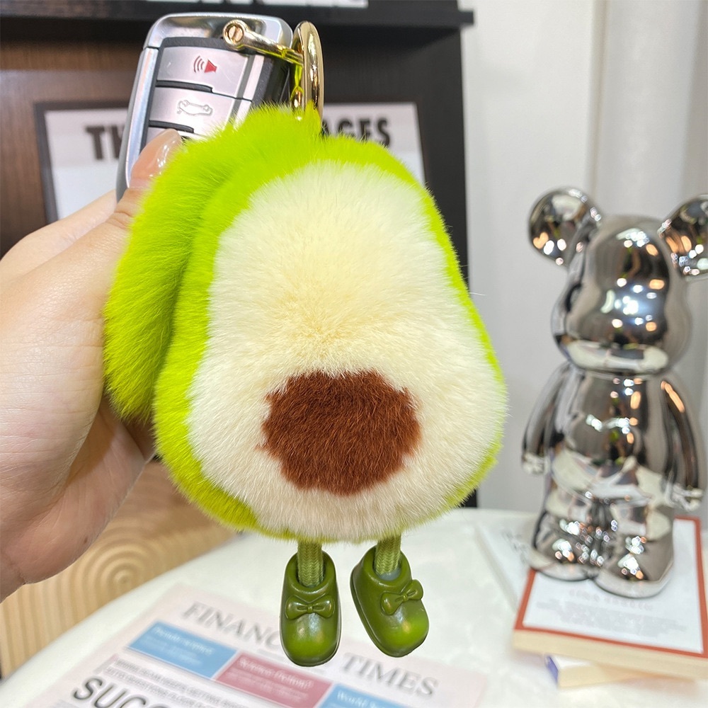 Real Rex Rabbit fur Pompom keychain Furry Avocado -KC038 with feet
